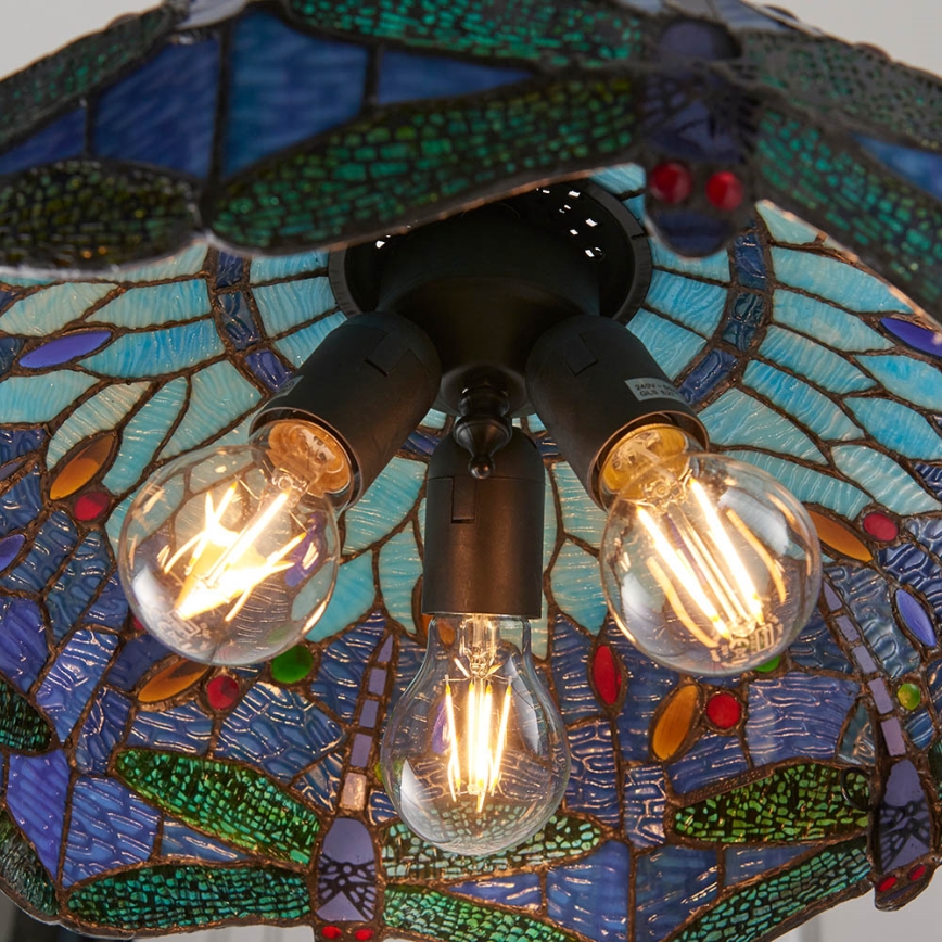 Endon 64080 - Tiffany-Kronleuchter an Kette DRAGONFLY 3xE27/60W/230V Ø 41 cm