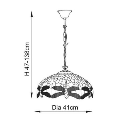 Endon 64080 - Tiffany-Kronleuchter an Kette DRAGONFLY 3xE27/60W/230V Ø 41 cm