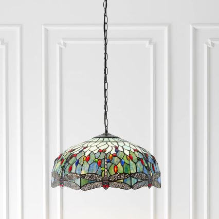 Endon 66148 - Pendelleuchte mit Kette Tiffany DRAGONFLY, 3× E27/60 W/230 V, Ø 50 cm