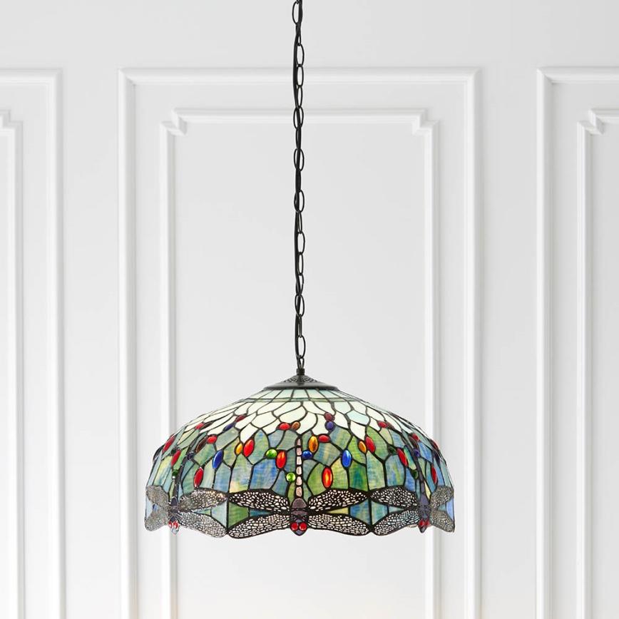 Endon 66148 - Pendelleuchte mit Kette Tiffany DRAGONFLY, 3× E27/60 W/230 V, Ø 50 cm
