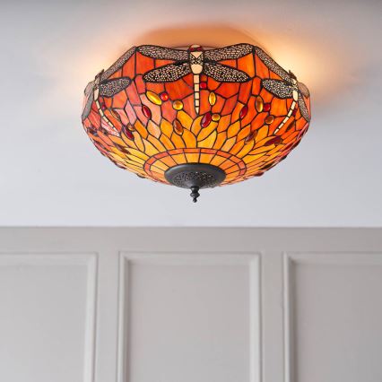 Endon 70721 - Tiffany-Deckenleuchte DRAGONFLY, 2x E27/60W/230V, Ø 41 cm