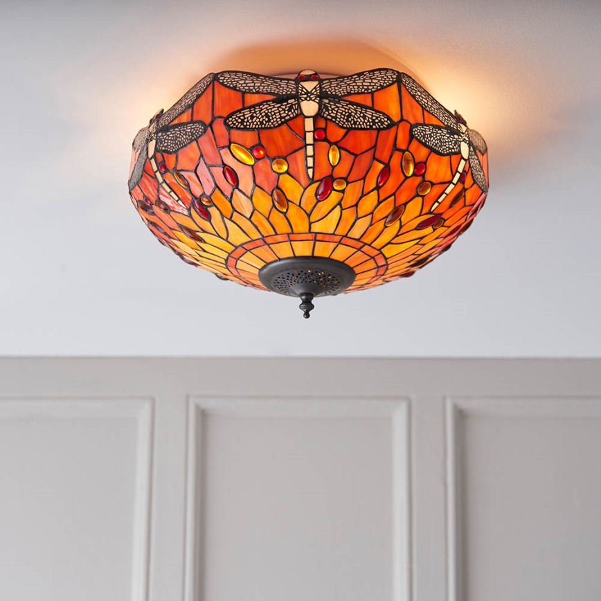 Endon 70721 - Tiffany-Deckenleuchte DRAGONFLY, 2x E27/60W/230V, Ø 41 cm