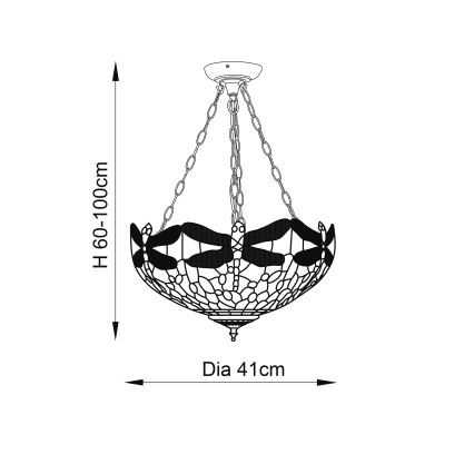 Endon 70759 - Pendelleuchte an Kette Tiffany DRAGONFLY 3xE27/60W/230V Ø 41 cm