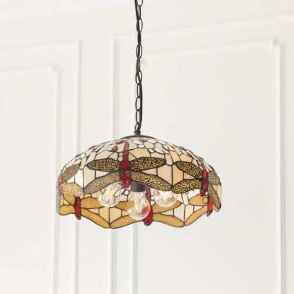 Endon 70824 - Tiffany-Kronleuchter DRAGONFLY an Kette, 3x E27/60W/230V, Ø 41 cm