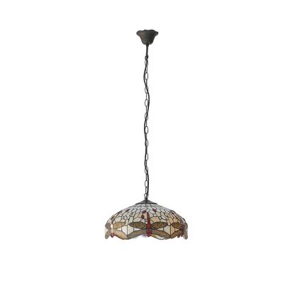 Endon 70824 - Tiffany-Kronleuchter DRAGONFLY an Kette, 3x E27/60W/230V, Ø 41 cm