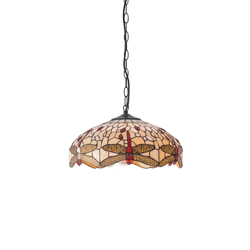 Endon 70824 - Tiffany-Kronleuchter DRAGONFLY an Kette, 3x E27/60W/230V, Ø 41 cm