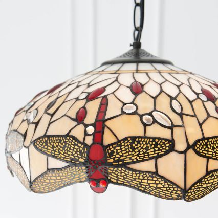 Endon 70824 - Tiffany-Kronleuchter DRAGONFLY an Kette, 3x E27/60W/230V, Ø 41 cm