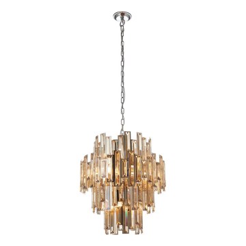 Endon 72744 - Kristall-Kronleuchter an Kette VIVIANA 12xE14/40W/230V glänzender Chrom/rauchfarben