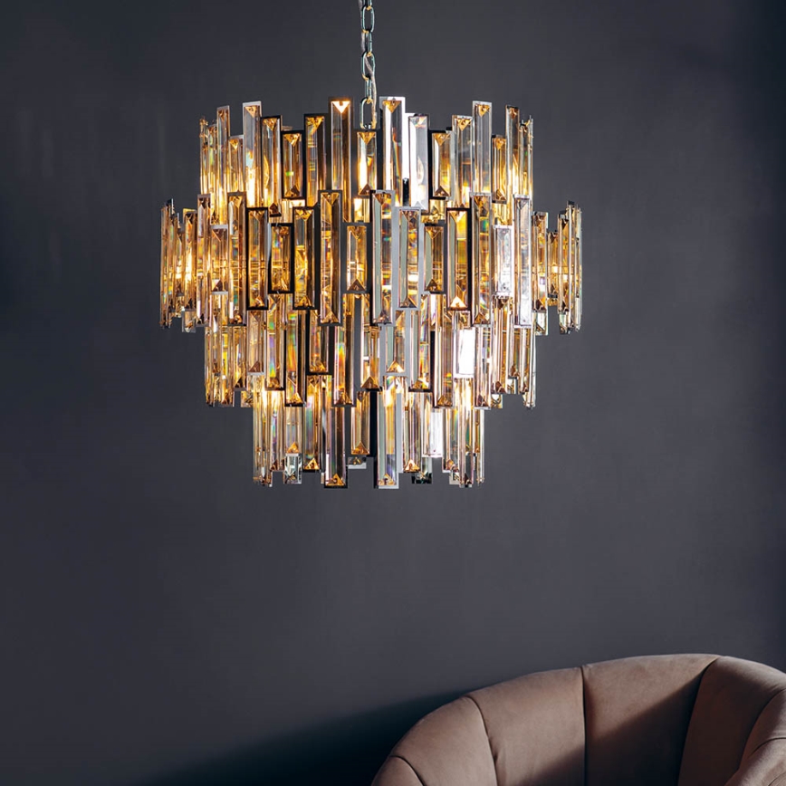 Endon 72746 - Kristall-Kronleuchter an Kette VIVIANA 15xE14/40W/230V polierter Chrom/rauchfarben