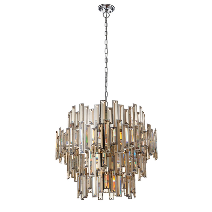 Endon 72746 - Kristall-Kronleuchter an Kette VIVIANA 15xE14/40W/230V polierter Chrom/rauchfarben