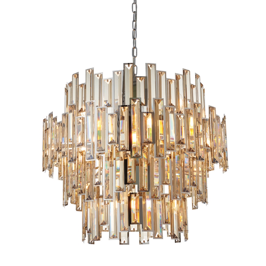 Endon 72746 - Kristall-Kronleuchter an Kette VIVIANA 15xE14/40W/230V polierter Chrom/rauchfarben