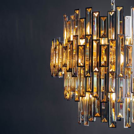 Endon 72746 - Kristall-Kronleuchter an Kette VIVIANA 15xE14/40W/230V polierter Chrom/rauchfarben