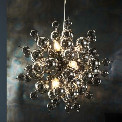 Endon 81583 - Hängeleuchte mit Kabel JOULES 9xE14/7W/230V glänzender Chrom/rauchfarbenes Glas