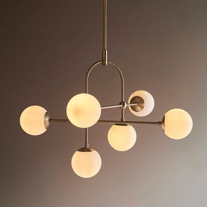 Endon 90842 - Kronleuchter mit Stab ONTARIO 6xE14/7W/230V Messing/weiß