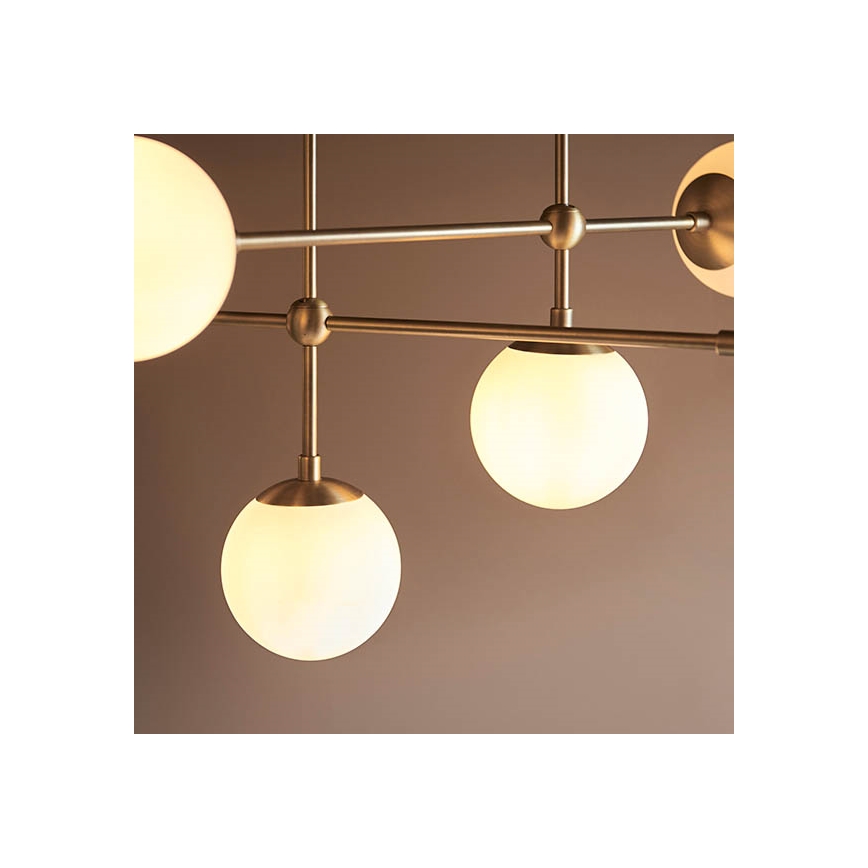 Endon 90842 - Kronleuchter mit Stab ONTARIO 6xE14/7W/230V Messing/weiß