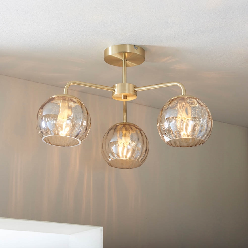 Endon 91968 - Aufbau-Deckenleuchte DIMPLE 3xE14/25W/230V, gold/rauchiges Beige