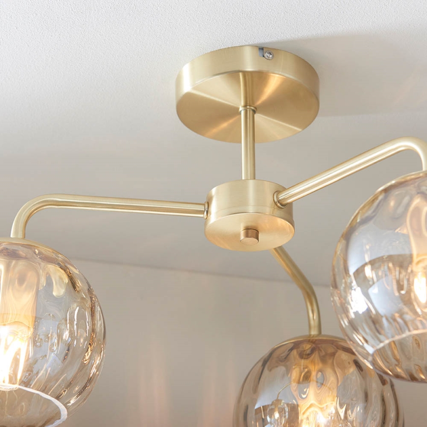 Endon 91968 - Aufbau-Deckenleuchte DIMPLE 3xE14/25W/230V, gold/rauchiges Beige