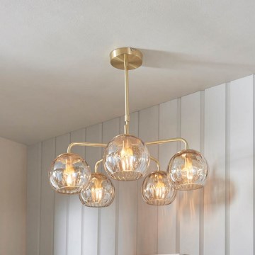 Endon 91969 - Pendelleuchte an Stange DIMPLE 5xE14/25W/230V goldfarben