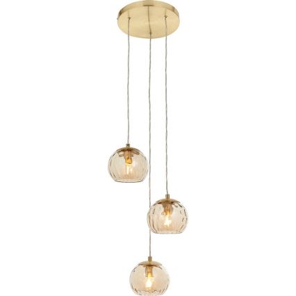 Endon 91971 - Hängeleuchte mit Kabel DIMPLE 3xE14/25W/230V gold/rauchbeige