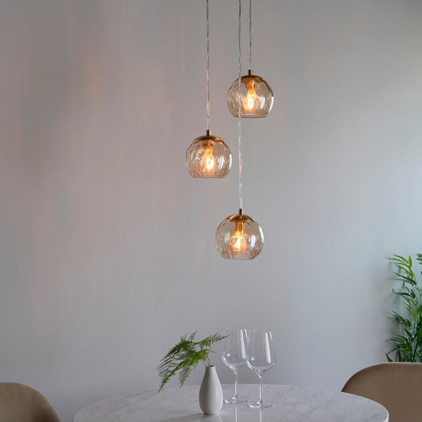 Endon 91971 - Pendelleuchte mit Kabelaufhängung DIMPLE 3xE14/7W/230V Gold/rauchiges Beige