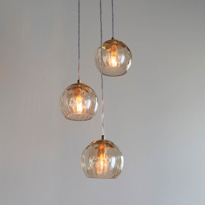 Endon 91971 - Pendelleuchte mit Kabelaufhängung DIMPLE 3xE14/7W/230V Gold/rauchiges Beige