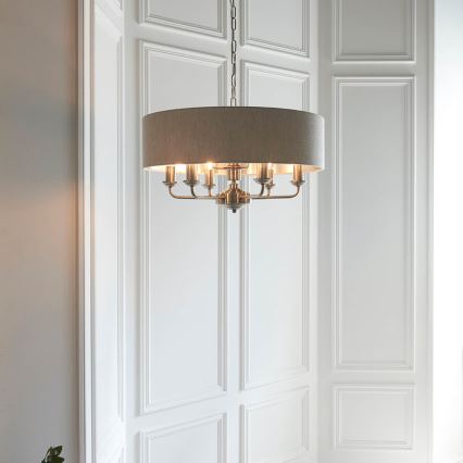 Endon 94357 - Kronleuchter an Kette HIGHCLERE 6xE14/40W/230V Ø 55 cm beige/mattchrom