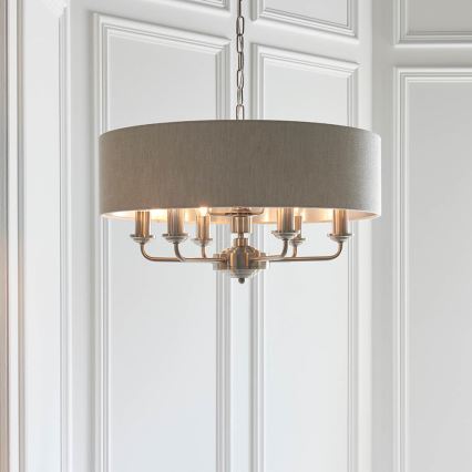 Endon 94357 - Kronleuchter an Kette HIGHCLERE 6xE14/40W/230V Ø 55 cm beige/mattchrom