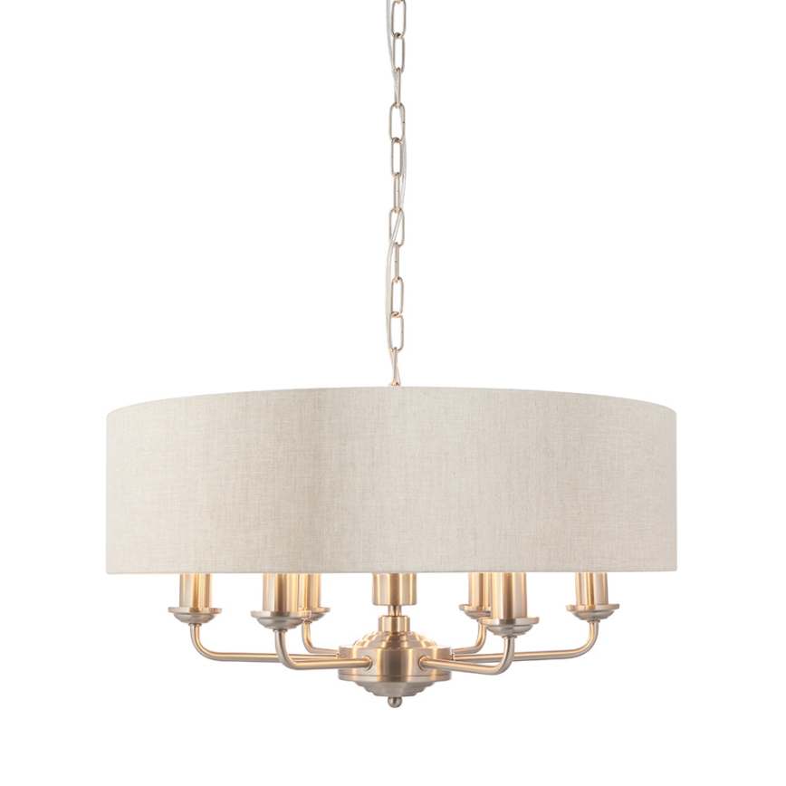 Endon 94357 - Kronleuchter an Kette HIGHCLERE 6xE14/40W/230V Ø 55 cm beige/mattchrom