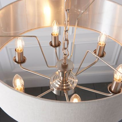 Endon 94357 - Kronleuchter an Kette HIGHCLERE 6xE14/40W/230V Ø 55 cm beige/mattchrom