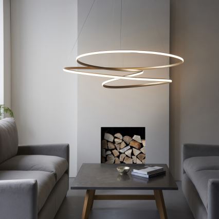 Endon 97645 - TWIRL dimmbare LED-Pendelleuchte an Stahlseil LED/131W/230V 3000K goldfarben