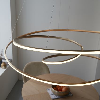 Endon 97645 - TWIRL dimmbare LED-Pendelleuchte an Stahlseil LED/131W/230V 3000K goldfarben