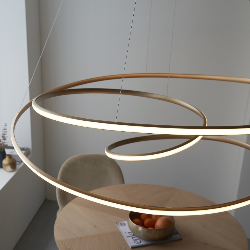 Endon 97645 - TWIRL dimmbare LED-Pendelleuchte an Stahlseil LED/131W/230V 3000K goldfarben