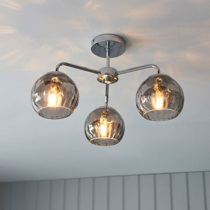 Endon 97971 - Aufputz-Kronleuchter DIMPLE 3xE14/7W/230V Hochglanz-Chrom/rauchgrau
