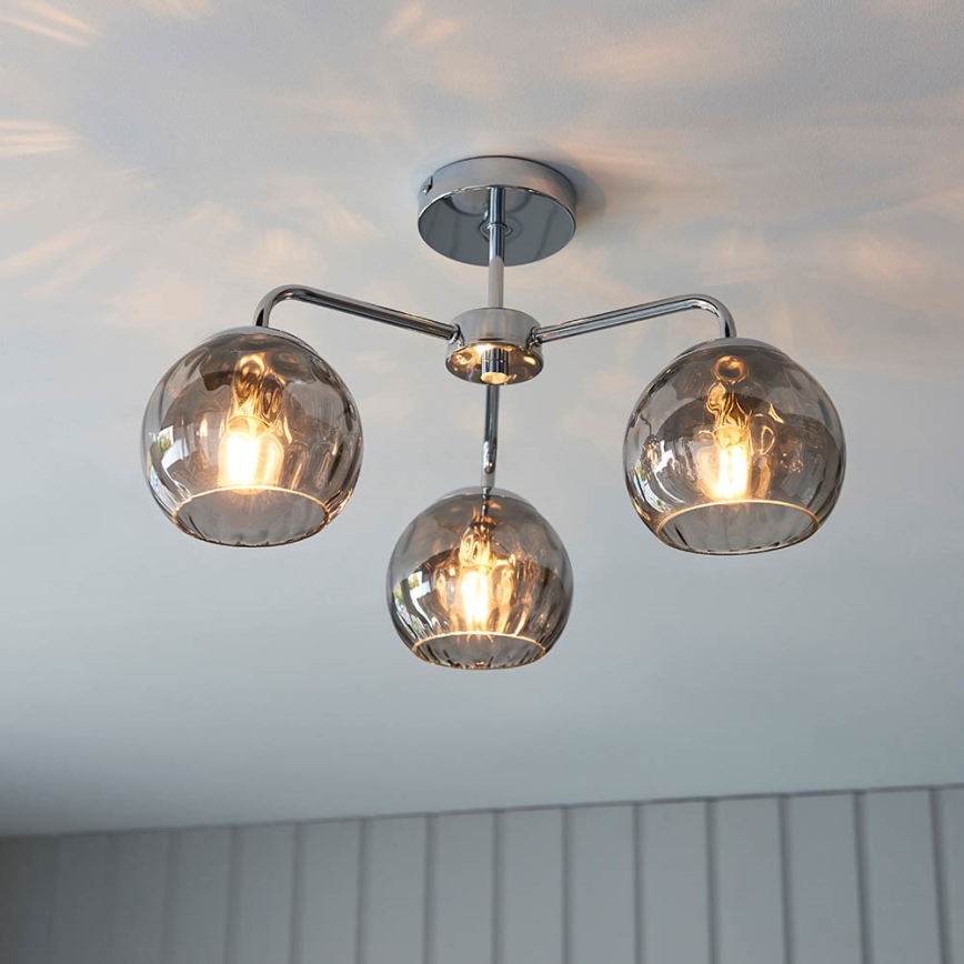 Endon 97971 - Aufputz-Kronleuchter DIMPLE 3xE14/7W/230V Hochglanz-Chrom/rauchgrau