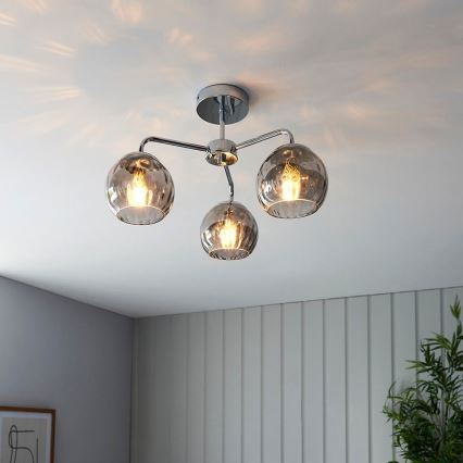 Endon 97971 - Aufputz-Kronleuchter DIMPLE 3xE14/7W/230V Hochglanz-Chrom/rauchgrau
