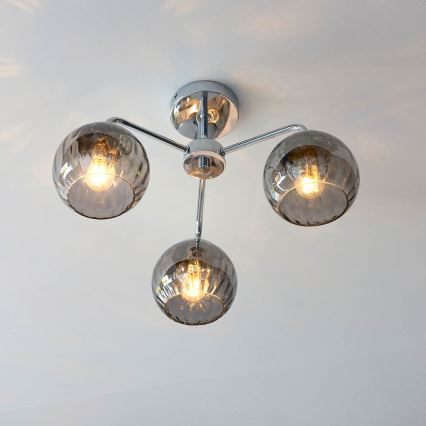 Endon 97971 - Aufputz-Kronleuchter DIMPLE 3xE14/7W/230V Hochglanz-Chrom/rauchgrau