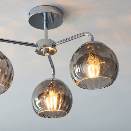 Endon 97971 - Aufputz-Kronleuchter DIMPLE 3xE14/7W/230V Hochglanz-Chrom/rauchgrau