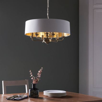 Endon 98933 - Hängeleuchte an Kette HIGHCLERE 6xE14/40W/230V weiß/Messing