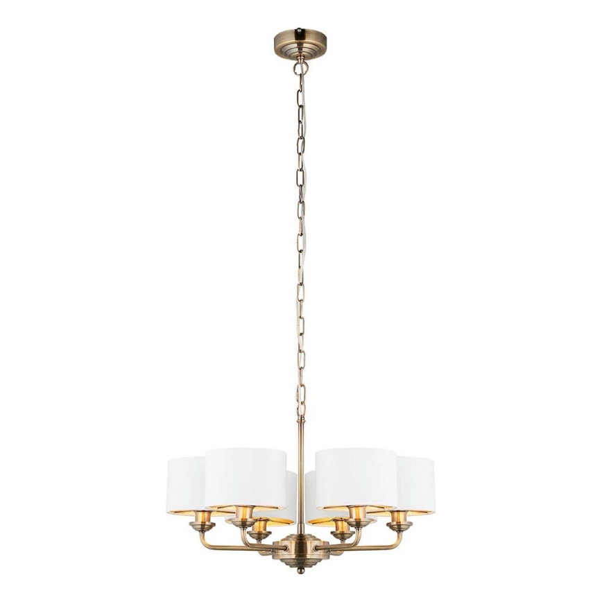 Endon 98936 - Hängeleuchte an Kette HIGHCLERE 6xE14/28W/230V weiß/Messing