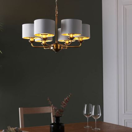 Endon 98936 - Hängeleuchte an Kette HIGHCLERE 6xE14/28W/230V weiß/Messing