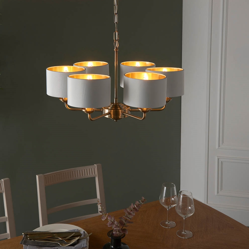 Endon 98936 - Hängeleuchte an Kette HIGHCLERE 6xE14/28W/230V weiß/Messing