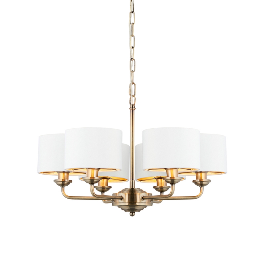 Endon 98936 - Hängeleuchte an Kette HIGHCLERE 6xE14/28W/230V weiß/Messing