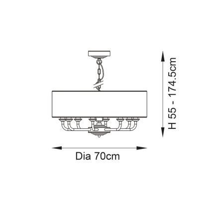 Endon 99152 - Hängeleuchte an Kette HIGHCLERE 8xE14/40W/230V grau/matt Chrom d 70 cm