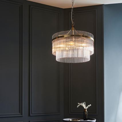 Endon 99166 - An Kette hängender Kronleuchter MARIETTA 5xE14/7W/230V Messing/klares Glas