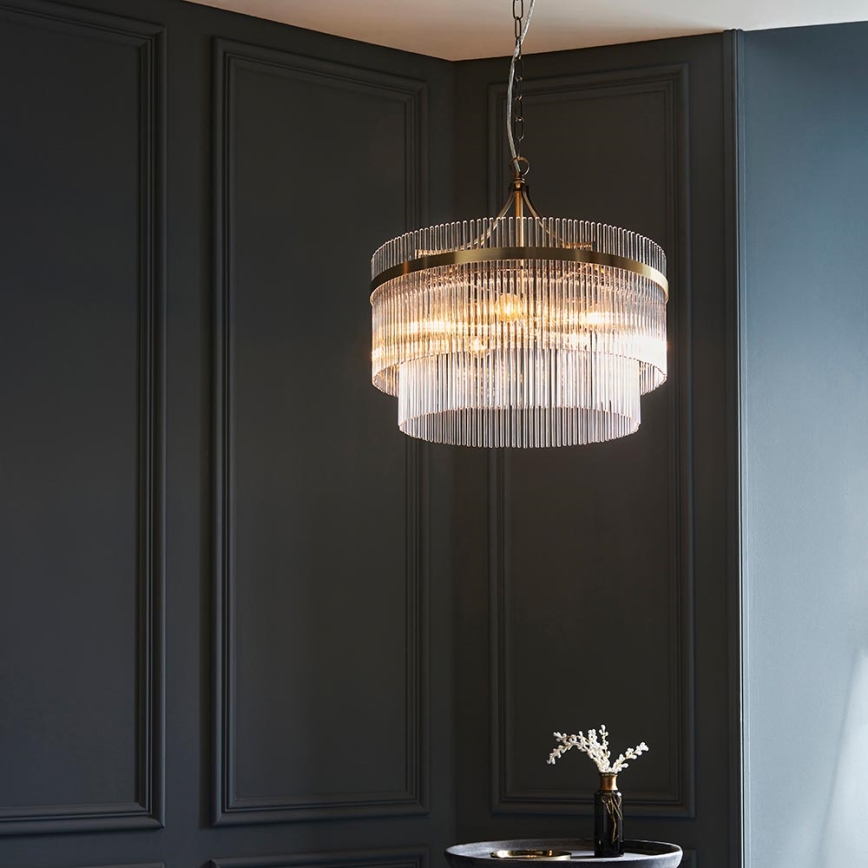 Endon 99166 - An Kette hängender Kronleuchter MARIETTA 5xE14/7W/230V Messing/klares Glas