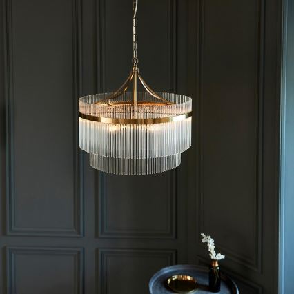 Endon 99166 - An Kette hängender Kronleuchter MARIETTA 5xE14/7W/230V Messing/klares Glas