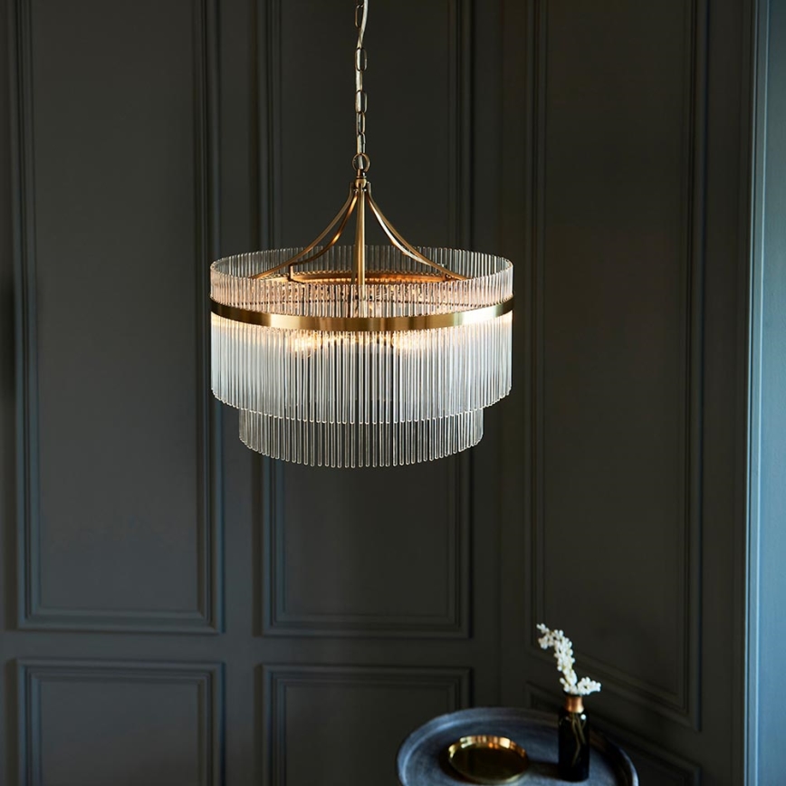 Endon 99166 - An Kette hängender Kronleuchter MARIETTA 5xE14/7W/230V Messing/klares Glas