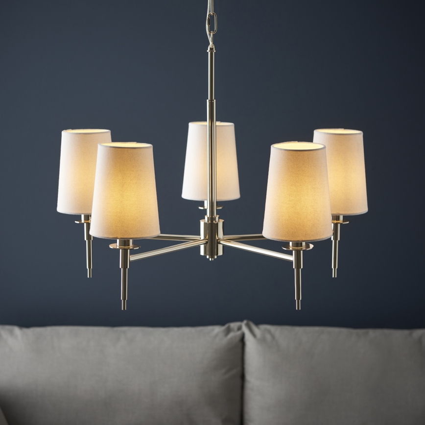 Endon 99457 - Kronleuchter an Kette 5xE14/6W/230V glänzender Chrom/Weiß