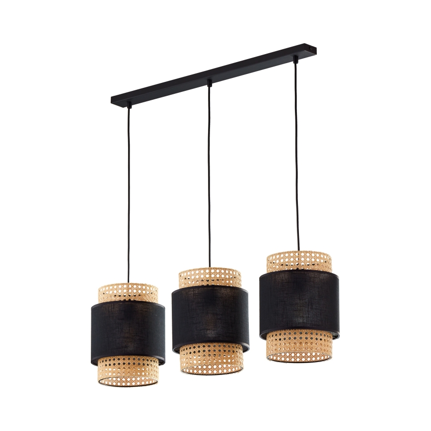 Ersatz-Lampenschirm für Tischlampe und Kronleuchter BOHO E27 Ø 20 cm Rattan/Schwarz