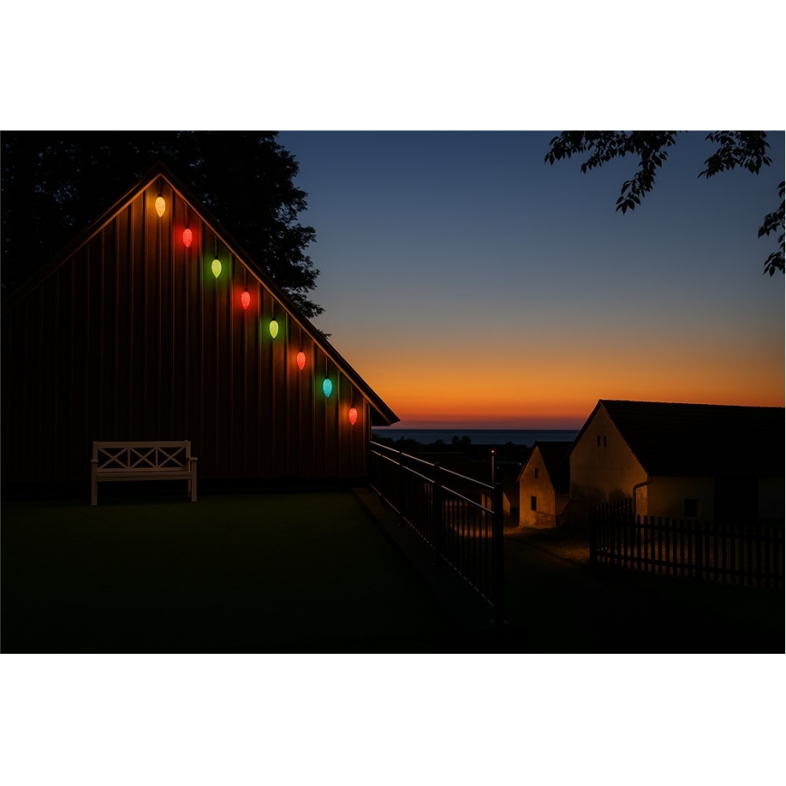 Erweiterbare LED-Außenlichterkette CONE FILAMENT 20xE10 14m mehrfarbig/warmweiß IP44, Hergestellt in der EU